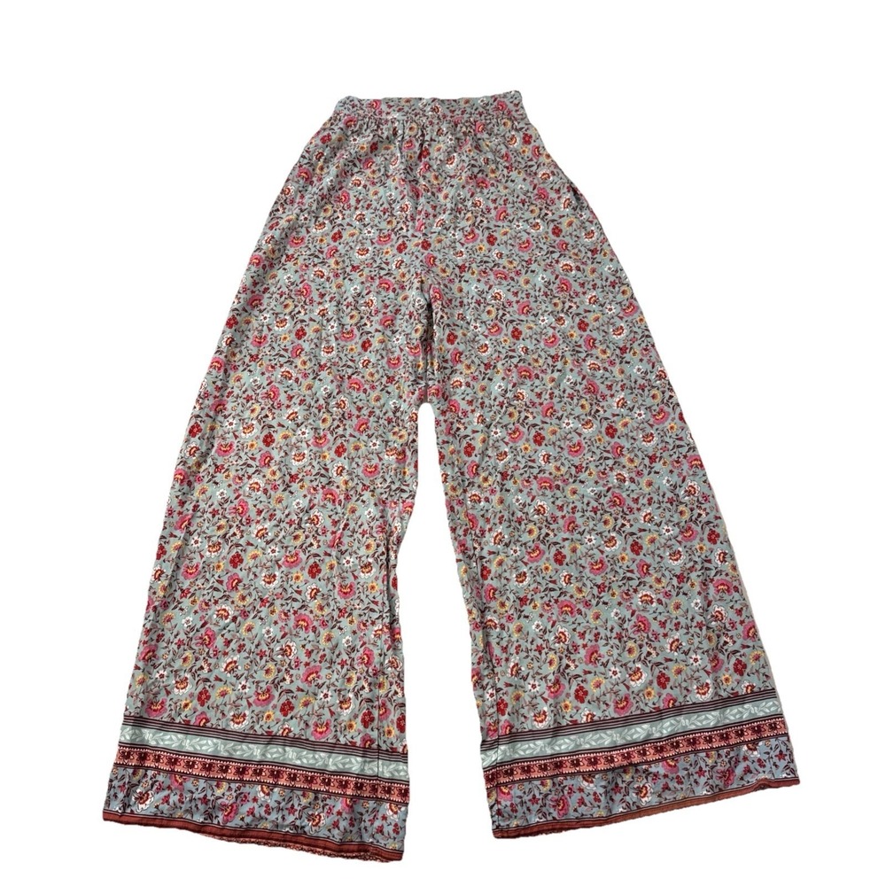 NWT Mi Ami Floral Wide Leg Pants Womens S Mint Bohemian Festival Flowy Trousers